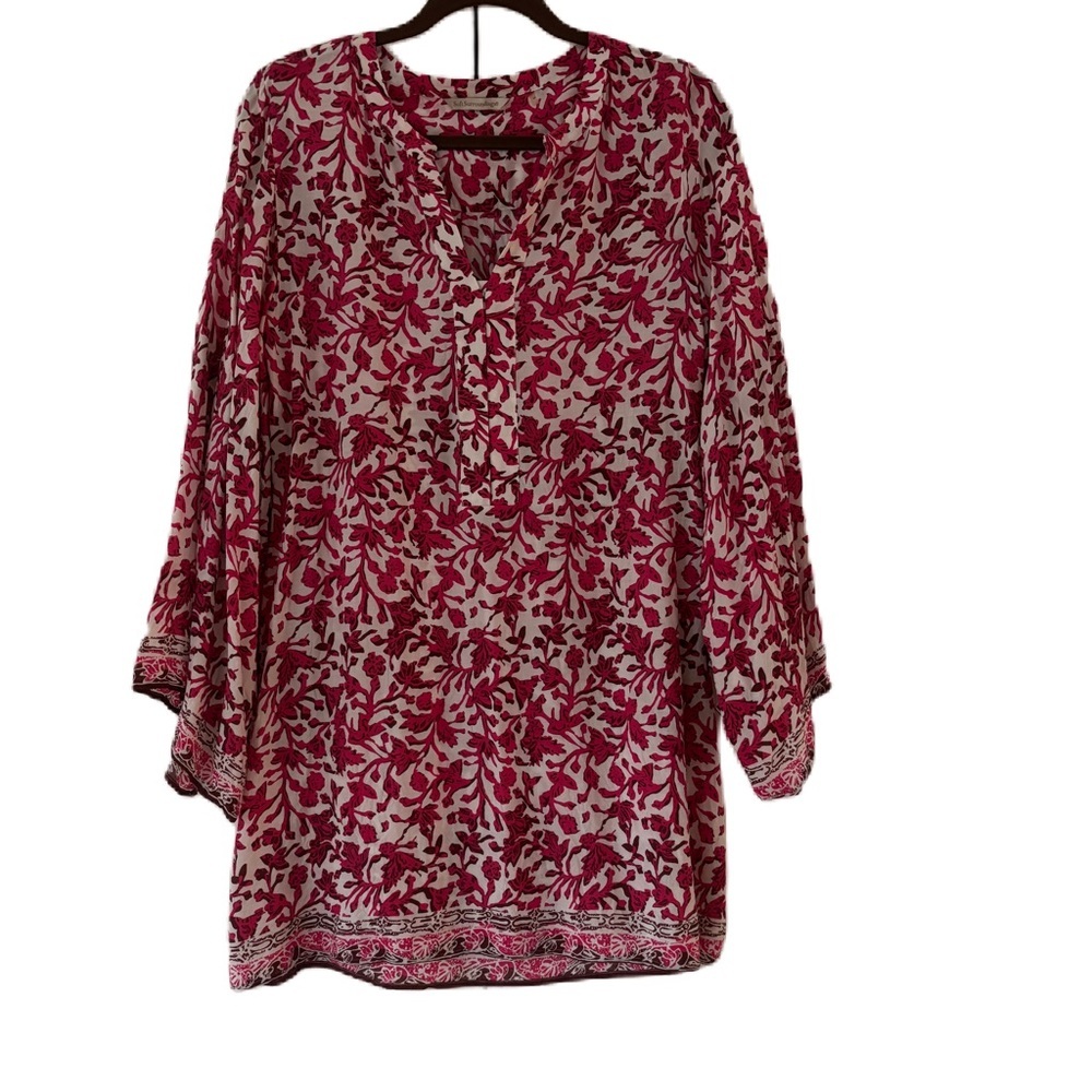 Soft Surrounding Pink Floral Printed Kimono Tunic Top Blouse Coverup Size Medium
